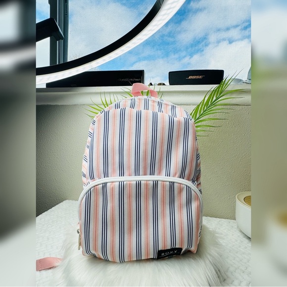 Roxy Pink & Blue Striped Backpack - Picture 1 of 15